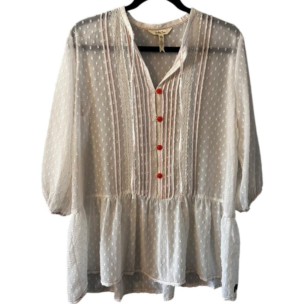 Matilda Jane Cream‎ Swiss Dot Light the Way Tunic Sheer Button up Size Medium